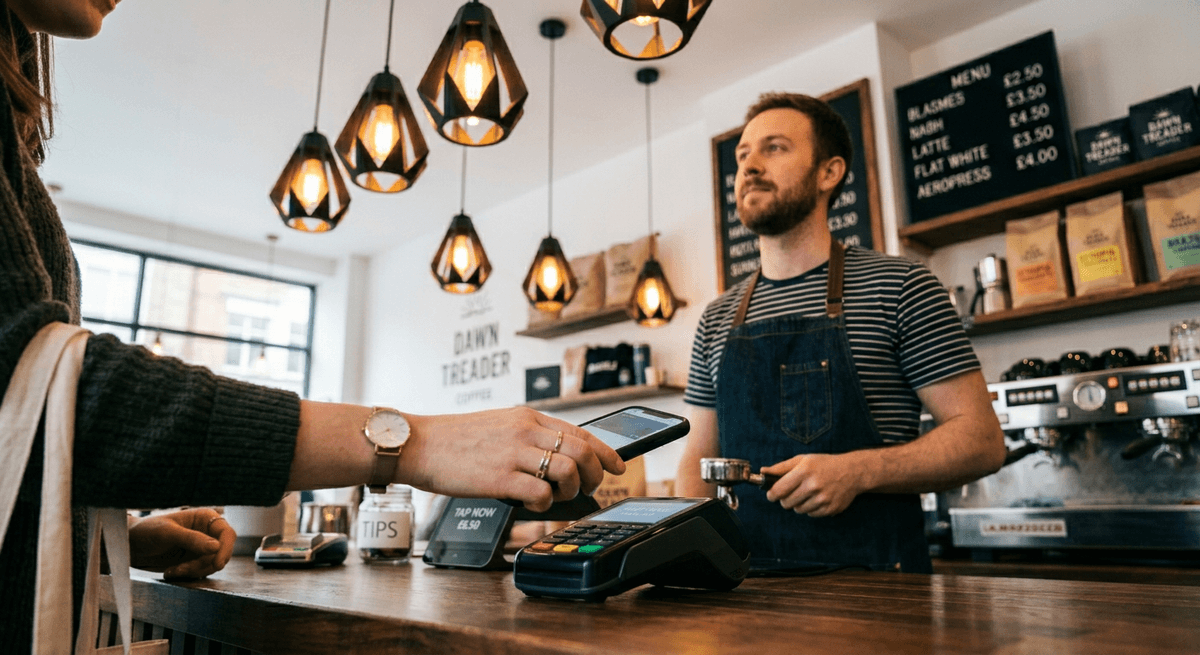 Customer paying at local business